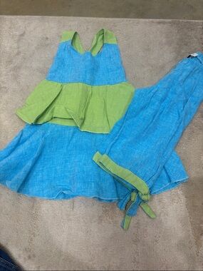 Jack & Teddy: Blue and Green Two-Piece Linen Set
